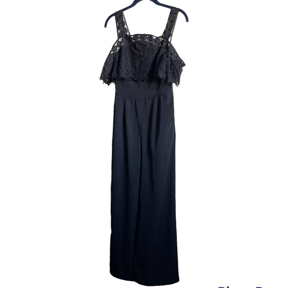 4/$25 Moon River Anthropologie Jumpsuit Wide Leg Black Lace Pocket Womens Sz XS